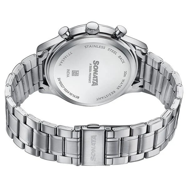 Sonata Wedding Edit Quartz Analog with Date Blue Dial Stainless Steel Strap Watch For Men