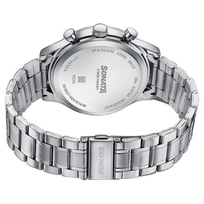 Sonata Wedding Edit Quartz Analog with Date Blue Dial Stainless Steel Strap Watch For Men