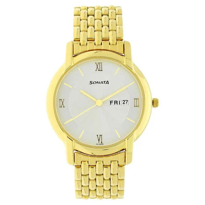 Sonata Quartz Analog with Day and Date White Dial Stainless Steel Strap Watch for Men np7954ym01w