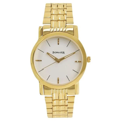 Sonata Quartz Analog White Dial Metal Strap Watch for Men