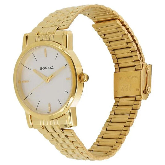 Sonata Quartz Analog White Dial Metal Strap Watch for Men