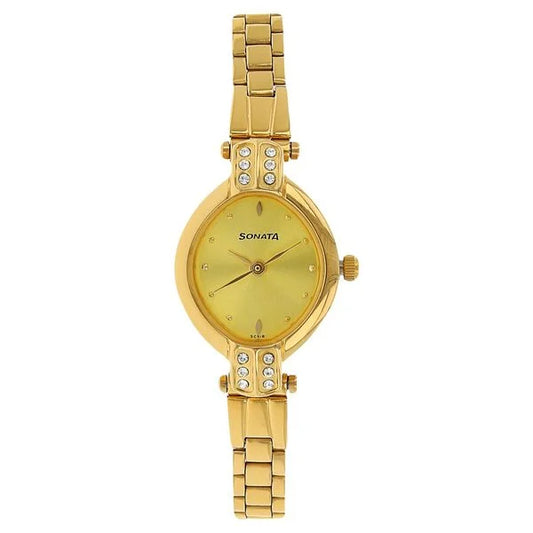 Sonata Quartz Analog Champagne Dial Stainless Steel Strap Watch for Women