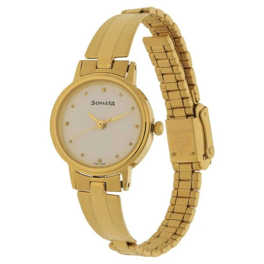 Sonata Quartz Analog White Dial Stainless Steel Strap Watch for Women