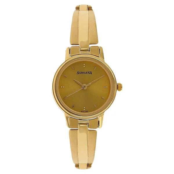 Sonata Quartz Analog Champagne Dial Stainless Steel Strap Watch for Women