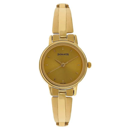 Sonata Quartz Analog Champagne Dial Stainless Steel Strap Watch for Women