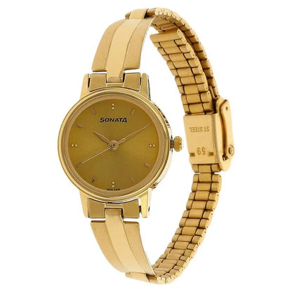Sonata Quartz Analog Champagne Dial Stainless Steel Strap Watch for Women