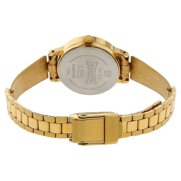 Sonata Quartz Analog Champagne Dial Stainless Steel Strap Watch for Women
