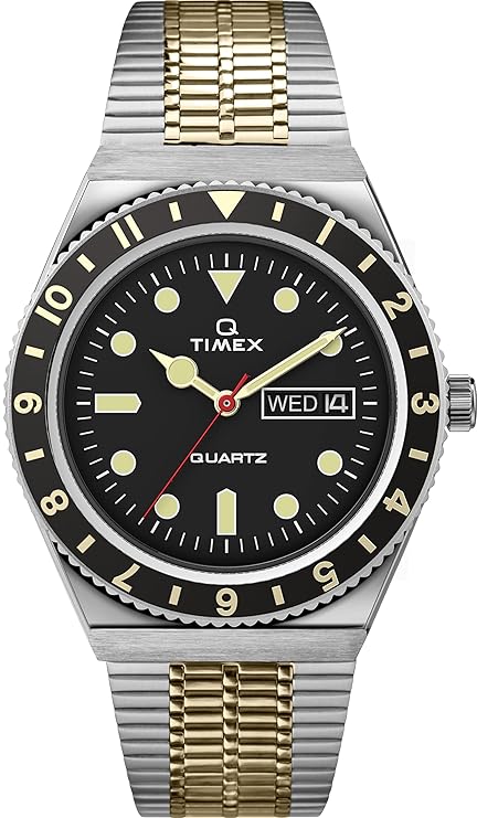 TIMEX Diver Inspired Analog Watch for Man with Black Round Dial & Two Tone Stainless Steel Bracelet Band Water Resistant Men's Wrist Watches - TW2V18500U9
