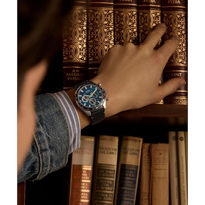 TIMEX Waterbury Traditional Analog Blue Round Dial & Black Leather Strap Band Water Resistant Men's Wrist Watch - TW2Y18600IK