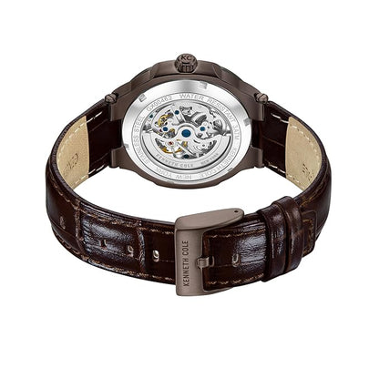 Kenneth Cole Automatic Grey Dial Brown Leather Strap Watch for Men - KCWGX0046203MN