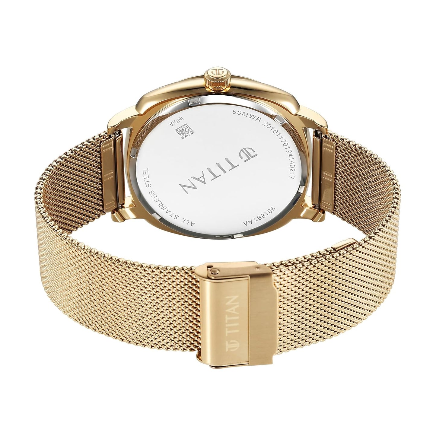 Titan Classique Suave Quartz Multifunction Green Dial Gold Stainless Steel Strap Watch for Men - NT90189YM01