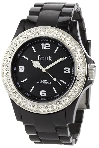 FCUK Women's FC1076SB Round Plastic Black Crystallized Watch