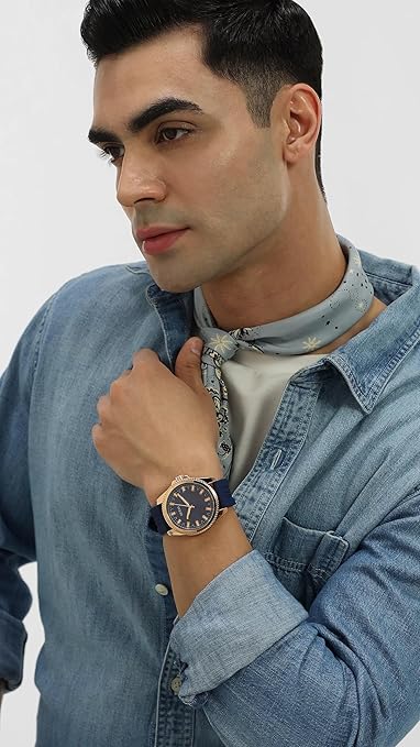 GUESS Men Blue Round Stainless Steel Dial Analog Watch- GW0639G3
