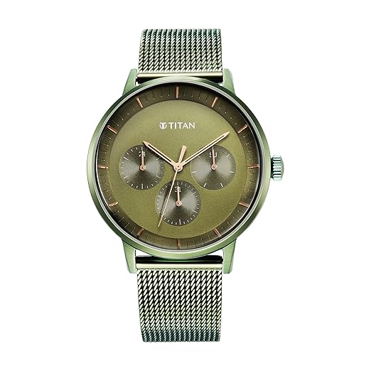 Titan Modern Classics Green Dial Quartz Multifunction Stainless Steel Strap Watch for Men-NS94006QM03/NT94006QM03