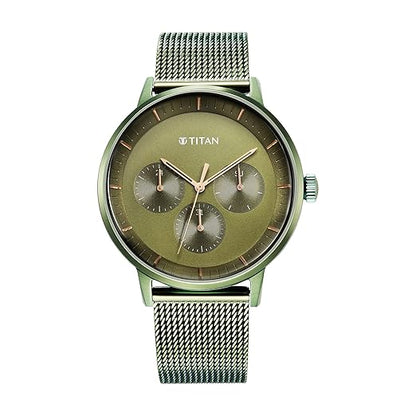 Titan Modern Classics Green Dial Quartz Multifunction Stainless Steel Strap Watch for Men-NS94006QM03/NT94006QM03
