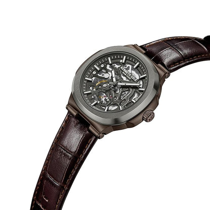Kenneth Cole Automatic Grey Dial Brown Leather Strap Watch for Men - KCWGX0046203MN