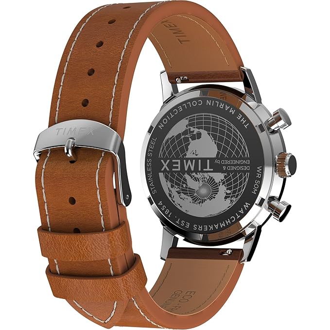 TIMEX Marlin Analog Green Round Dial & Brown Leather Strap Band Water Resistant Men's Wrist Watch - TW2W99100IK