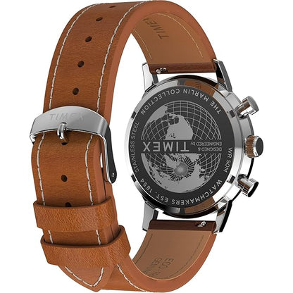 TIMEX Marlin Analog Green Round Dial & Brown Leather Strap Band Water Resistant Men's Wrist Watch - TW2W99100IK