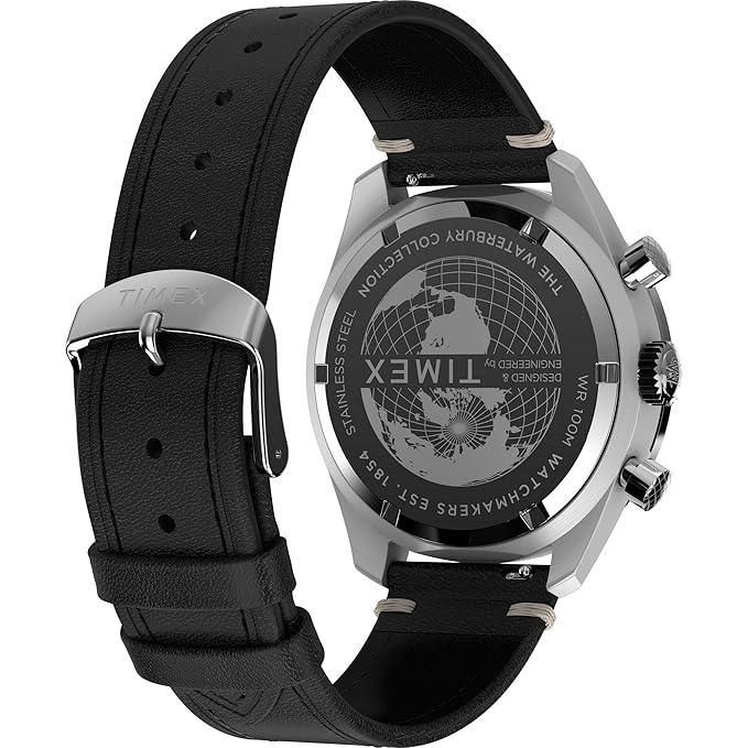 TIMEX Waterbury Traditional Analog Blue Round Dial & Black Leather Strap Band Water Resistant Men's Wrist Watch - TW2Y18600IK