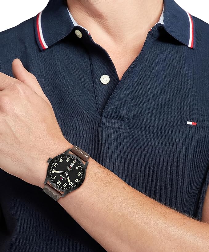 Tommy Hilfiger Quartz Analog with Black Dial Brown Leather Strap Watch for Men - TH1710560