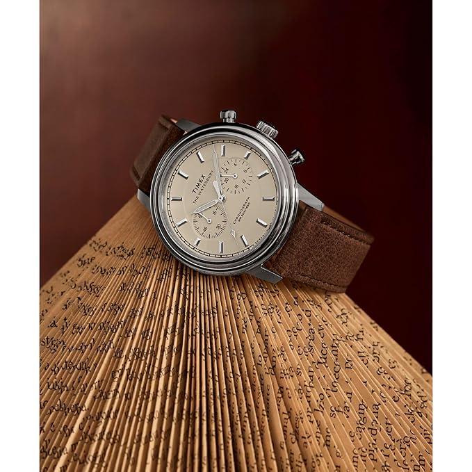 TIMEX Waterbury Metropolitan Analog Cream Round Dial & Brown Leather Strap Band Water Resistant Men's Wrist Watch - TW2Y23500IK