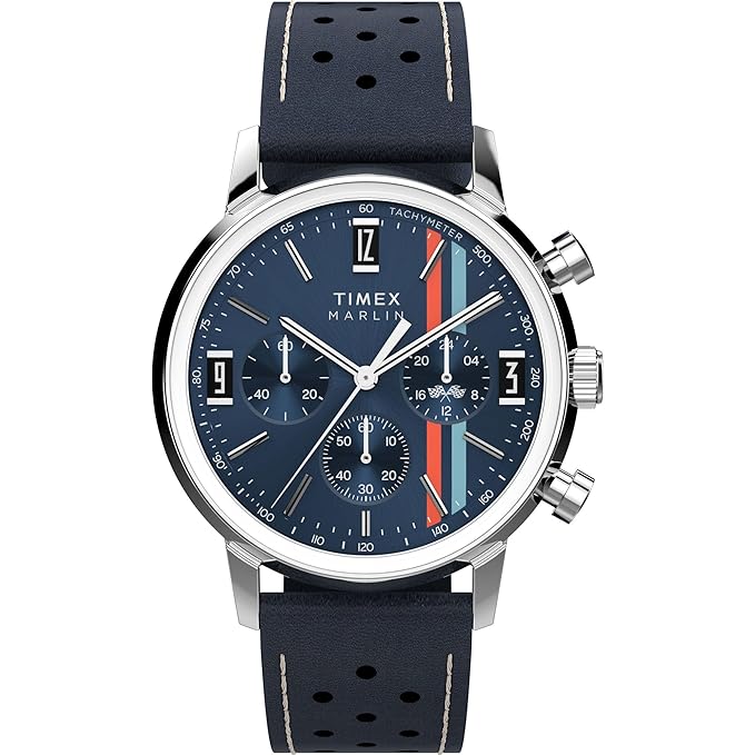 TIMEX Marlin Analog Blue Round Dial & Blue Leather Strap Band Water Resistant Men's Wrist Watch - TW2W99000IK