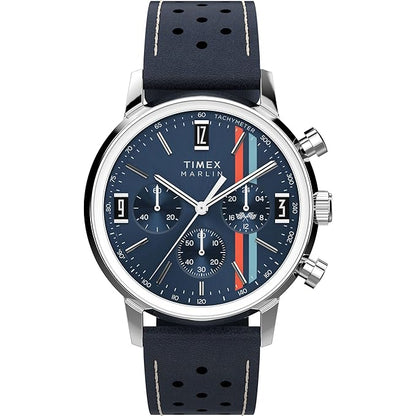 TIMEX Marlin Analog Blue Round Dial & Blue Leather Strap Band Water Resistant Men's Wrist Watch - TW2W99000IK