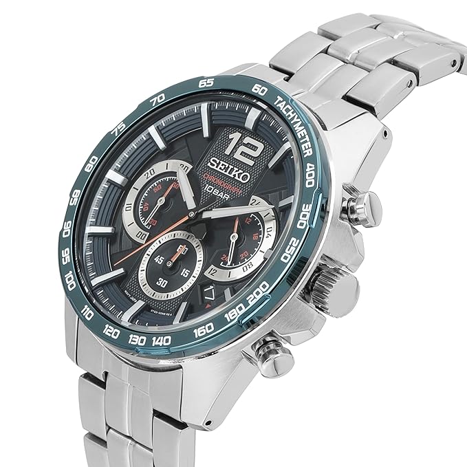 Seiko Analog Black Dial Men's Watch-SSB345P1 Stainless Steel, Silver Strap