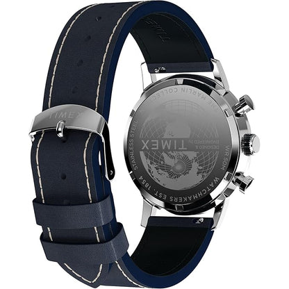 TIMEX Marlin Analog Blue Round Dial & Blue Leather Strap Band Water Resistant Men's Wrist Watch - TW2W99000IK