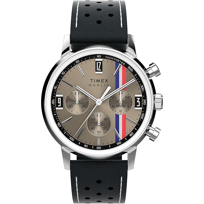 TIMEX Marlin Analog Tan Round Dial & Black Leather Strap Band Water Resistant Men's Wrist Watch - TW2W98900IK