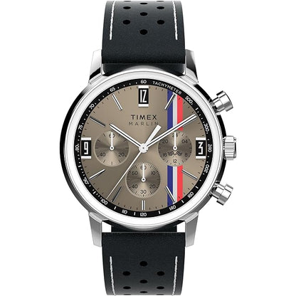 TIMEX Marlin Analog Tan Round Dial & Black Leather Strap Band Water Resistant Men's Wrist Watch - TW2W98900IK