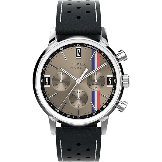 TIMEX Marlin Analog Tan Round Dial & Black Leather Strap Band Water Resistant Men's Wrist Watch - TW2W98900IK