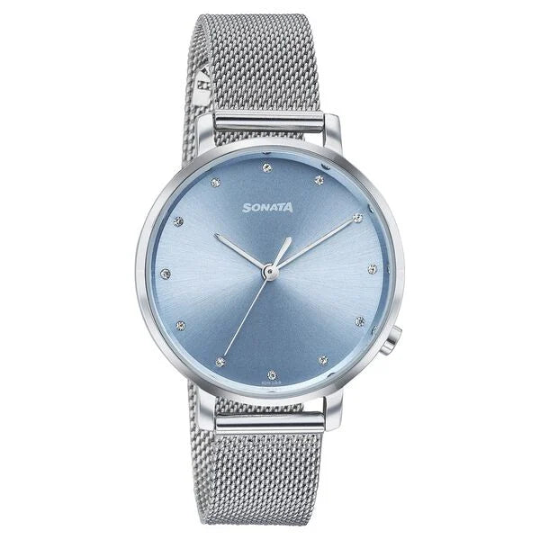 Sonata Elegent Essentials Quartz Analog Blue Dial Stainless Steel Strap Watch For Women