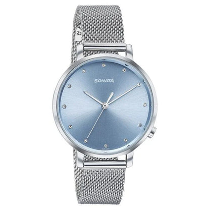 Sonata Elegent Essentials Quartz Analog Blue Dial Stainless Steel Strap Watch For Women