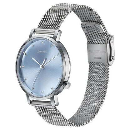Sonata Elegent Essentials Quartz Analog Blue Dial Stainless Steel Strap Watch For Women