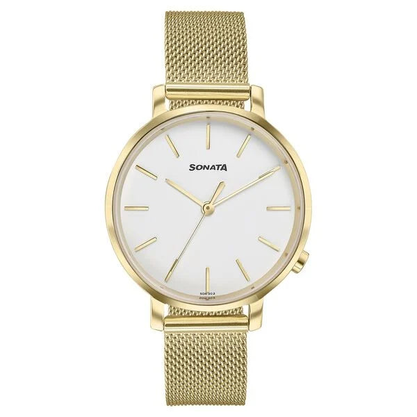 Sonata Elegent Essentials Quartz Analog White Dial Stainless Steel Strap Watch For Women