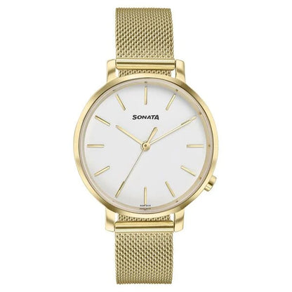 Sonata Elegent Essentials Quartz Analog White Dial Stainless Steel Strap Watch For Women
