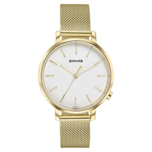 Sonata Elegent Essentials Quartz Analog White Dial Stainless Steel Strap Watch For Women