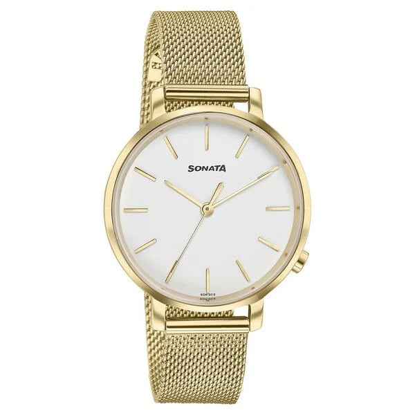 Sonata Elegent Essentials Quartz Analog White Dial Stainless Steel Strap Watch For Women