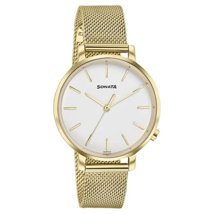 Sonata Elegent Essentials Quartz Analog White Dial Stainless Steel Strap Watch For Women