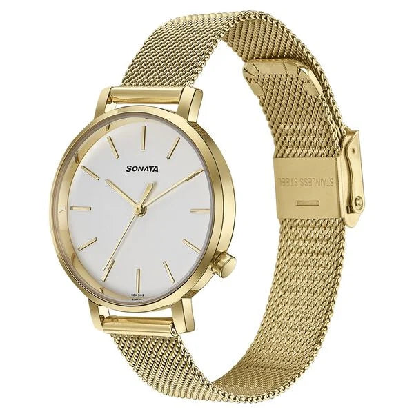 Sonata Elegent Essentials Quartz Analog White Dial Stainless Steel Strap Watch For Women