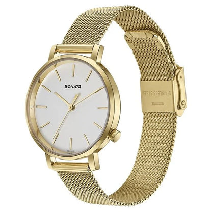 Sonata Elegent Essentials Quartz Analog White Dial Stainless Steel Strap Watch For Women
