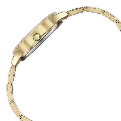 Sonata Glam Gold Quartz Analog Black Dial Stainless Steel Strap Watch For Women