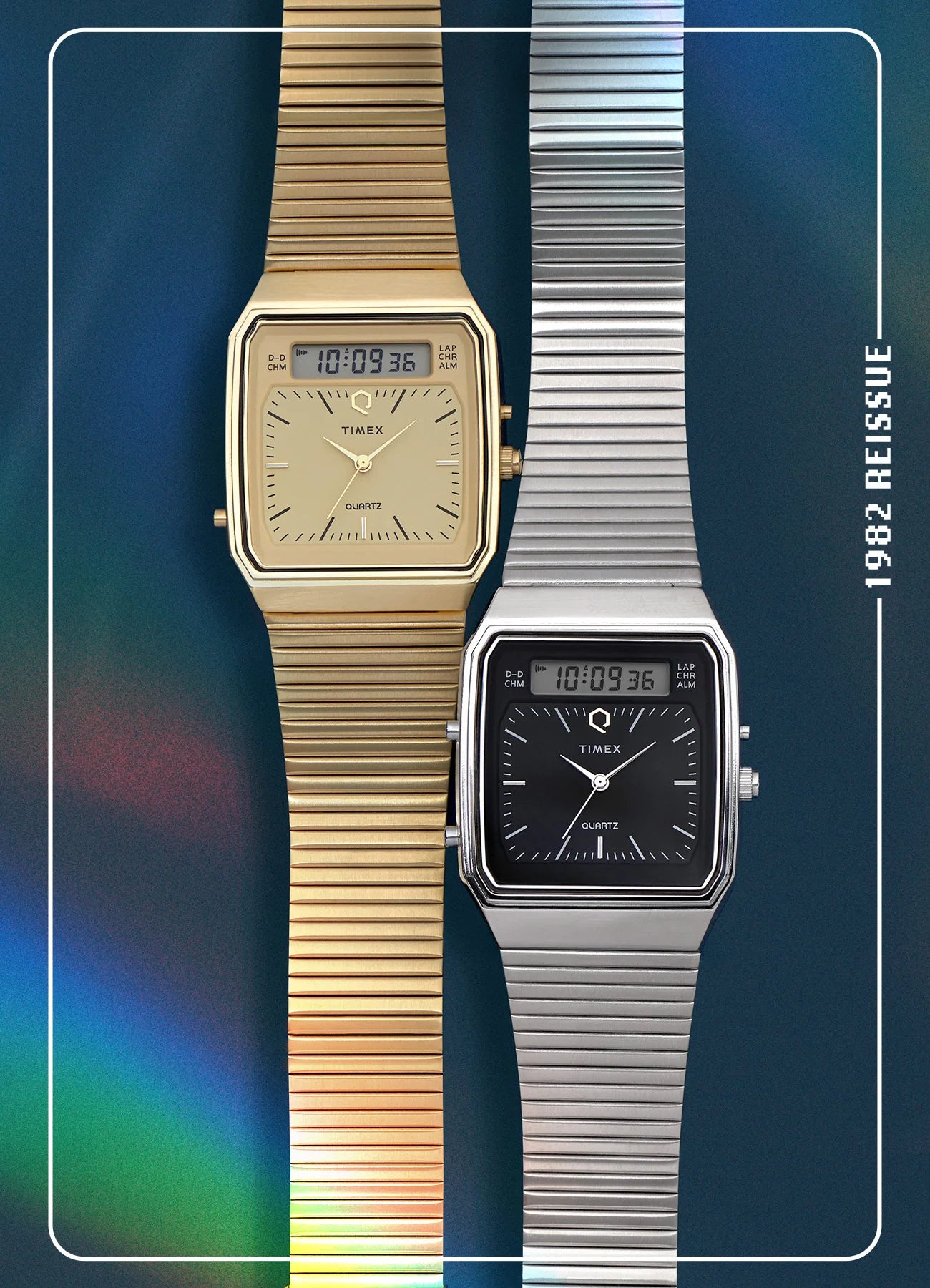 Q Timex Champagne Rectangle Dial Ana-Digital Men's Watch - TW2Y06000UJ