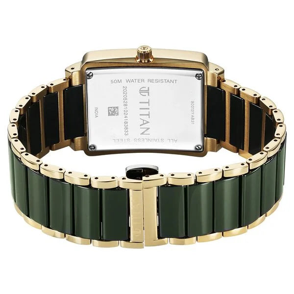 Titan Regalia Shaped Ceramic Quartz Analog with Date Green Dial Steel & Ceramic Strap Watch For Men - 90013KD05