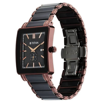 Titan Regalia Shaped Ceramic Quartz Analog with Date Black Dial Steel & Ceramic Strap Watch For Men 90013kd06