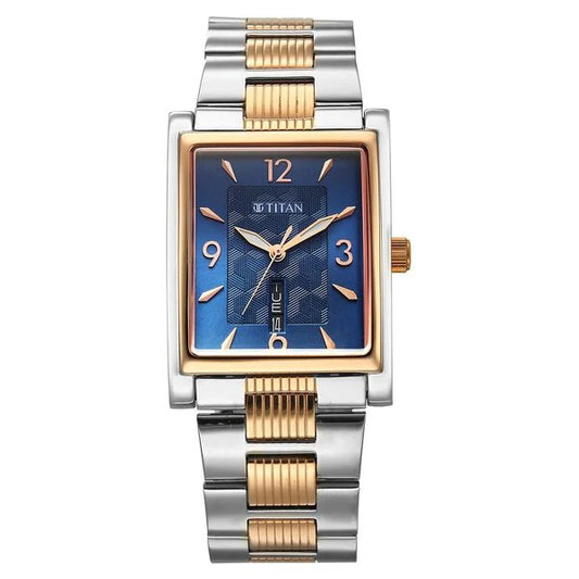 Titan Karishma Wedding Edit Analog with Day Date With Blue Dial Two Toned Stainless Steel Strap Watch for Men 90024km01