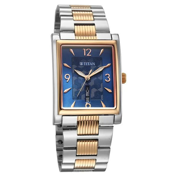 Titan Karishma Wedding Edit Analog with Day Date With Blue Dial Two Toned Stainless Steel Strap Watch for Men 90024km01
