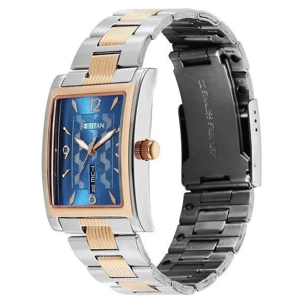 Titan Karishma Wedding Edit Analog with Day Date With Blue Dial Two Toned Stainless Steel Strap Watch for Men 90024km01