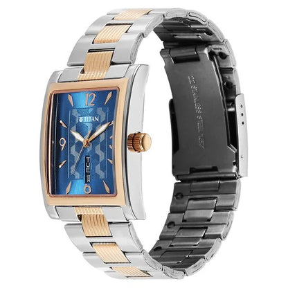 Titan Karishma Wedding Edit Analog with Day Date With Blue Dial Two Toned Stainless Steel Strap Watch for Men 90024km01